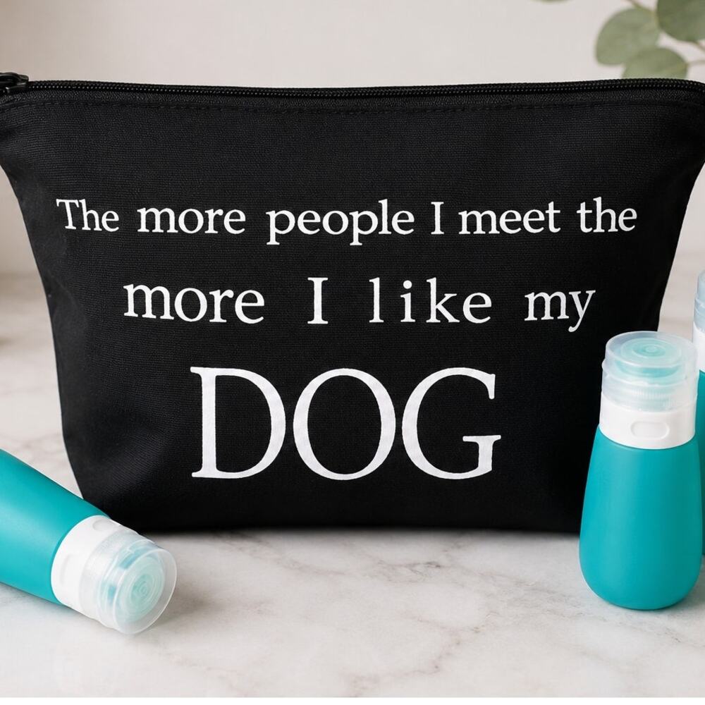Dog Lover Makeup Bag Set Chic Glam Travel Bottles Gift XL Canvas NEW